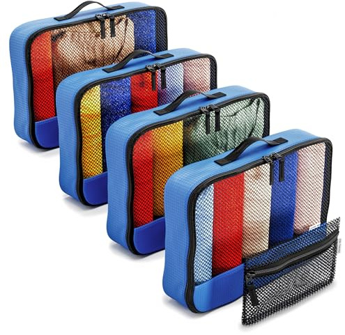 OW-Travel Koffer Organizer Set, Packwürfel Packtaschen, Blau M 5 Stück | Kofferorganizer Packtaschen Set für Kleidung im Koffer, Reise Organizer, Packwürfel Rucksack, Packing Cubes Backpack, Gepäck