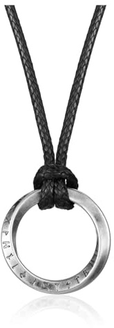 Zysta Viking Collana Moebius Incisione Rune per Uomo Vintage Unisex Collana Ciondolo Cerchio Anello con Rune Vichinghe Amuleto per Donna Collana in Pelle Intrecciata Regolabile Coppia (Argento Antico)