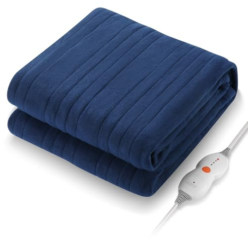 CURECURE Electric Blanket Heated Blanket Throw, Large 130 x 180cm Soft Blanket for Full Body Warming with 6 Hours Auto-Off & 4 Heat Settings, and Machine Washable, for Home Office Use (Blue)