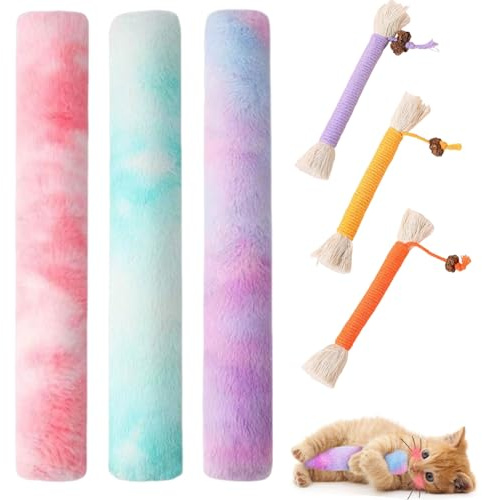 Lowats Lot de 6 jouets à l'herbe à chat, avec 3 bâtonnets d'herbe à chat, doux et durable, jouet pour chat pour jouer et mâcher
