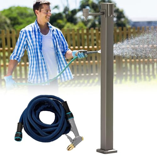 Außen-Frostschutz-Wasserleitung, Vertikaler Bewässerungsbrunnen-Bewässerungspfosten, Freistehender Wasserhahn-Wasserbrunnenständer Mit 15 M Sprühpistole Und Haken,Tall80CM/31.5IN