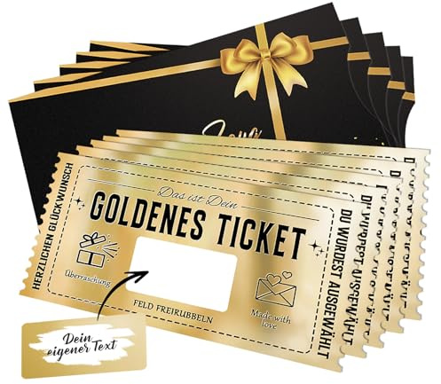 Luckeey 5 Stück Gutschein zum Selber Ausfüllen mit Rubbelaufkleber - Goldenes Ticket - Geschenke für Frauen männer, Geschenk für Freundin, Geburtstagsgeschenk, Wunschgutschein - Zeit Anstatt Zeug