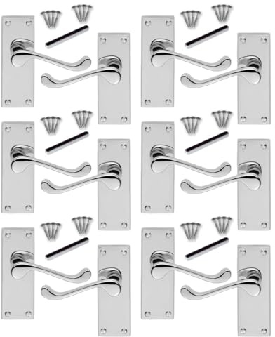 DISCOUNT HARDWARE UK Victorian Style Internal Door Handles, Silver Chrome Finish, Set of 6 Pairs Victorian Scroll Door Handles Chrome Door Handles Set 118mm x 42mm