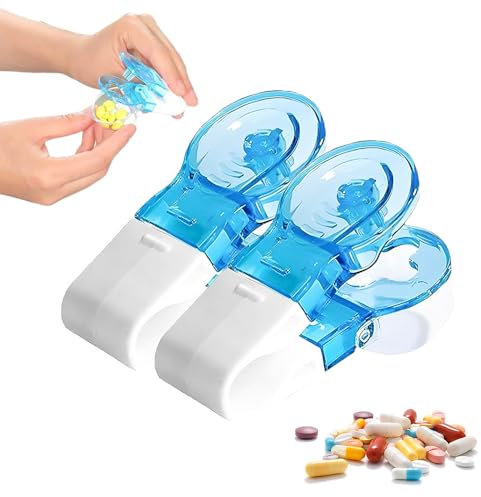Portable Pill Taker Household Gadgets, Tragbarem Pillendose Mit Aufbewahrungsbox, Tablettenteiler für Alle Tabletten, für Zuhause Reisen Outdoor, Pillendose Klein Für Ältere Menschen (2pcs)