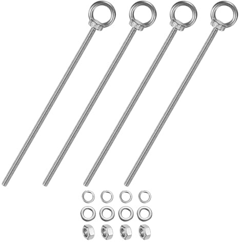 M METERXITY 4-Sets Stainless Eyebolt M6x200mm Shoulder Lifting Eye Bolt with Nuts Washers Male Screw Thread Ring Shoulder Eye Bolts Length 7.87 Inch for Suspending/Fastening