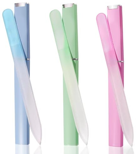 AOOTUERL Glas-Nagelfeile, 3 Stück, doppelseitig geätzte Glas-Nagelfeilen - Nagelfeilen mit Etui - Die natürlichen Nägel und künstliche Maniküre Pediküre Nagelpflege Geschenkset