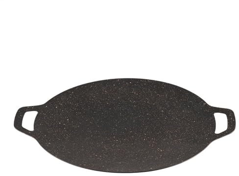 Penlimly Sartén para Parrilla Coreana, 28/34/38cm Parrilla para Barbacoa con Doble Asa, Placa para Barbacoa Coreana, Sartén R-edondo Antiadherente para Estufa de Exterior Interior Hogar Camping