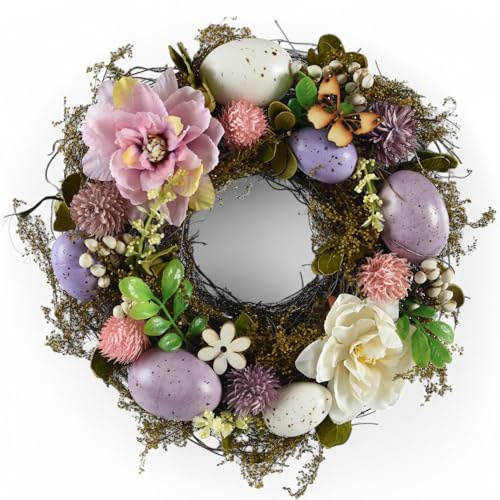 MIJOMA Påskkrans 23 cm – vårkrans med konstgjorda blommor och ägg – dörrkrans för påsk och vår – dekorativ krans för vägg, bord och ytterdörr (vårblomma)