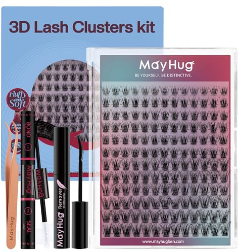 Mayhug Wimpern Extensions Set Lash Extension Set 144pcs 3D Wimpern 8-18mm, 48-72 Halt Stunden Wasserdicht Bond & Seal Wimpern Kleber, 5ml Wimpernkleber Entferner, Pinzette(Solstice)