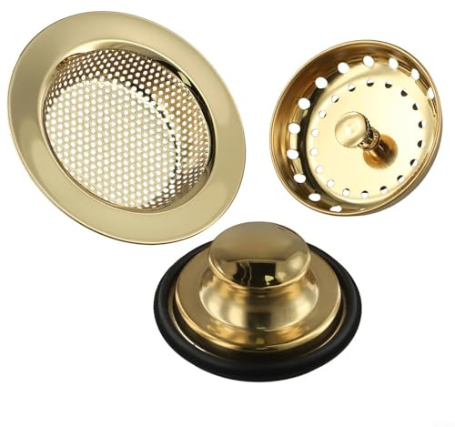 CWOQOCW Edelstahl Küchenspüle Abflusssieb Set Gold 3-teiliges Stopper Kit Mesh Waschbecken Sieb Set für Badezimmer Badewanne Sanitär Verstopfung Prävention (Gold)