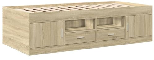 HEFZGDB Tagesbett mit Schubladen ohne Matratze Sonoma-Eiche 90x200 cm Ehebett Bettgestell Einzelbetten Doppelbett für Wohnbereich Herberge Gästezimmer Schlafzimmer