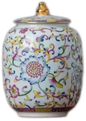 DECORN Pot à Gingembre décoratif en céramique avec Couvercle - Pot de Rangement pour la Cuisine, Motif Floral Peint à la Main, boîte à thé - Vase en Porcelaine émaillée Chinoise Ancienne,4.5x6.3in