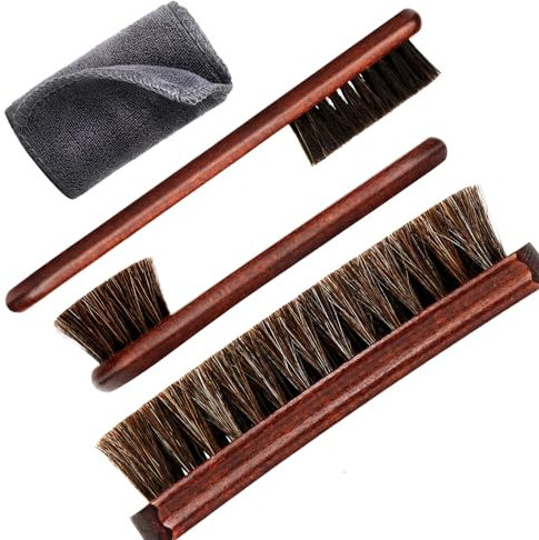 LYSSRA 4-Piece 100% Horse Hair Shoe Brush Kit Premium Dauber Applicators Leather Care Cleaning Set with Polishing Brushes and Cloth for Leather Suede Shoes Boots Bags Cars Cleaning Polishing