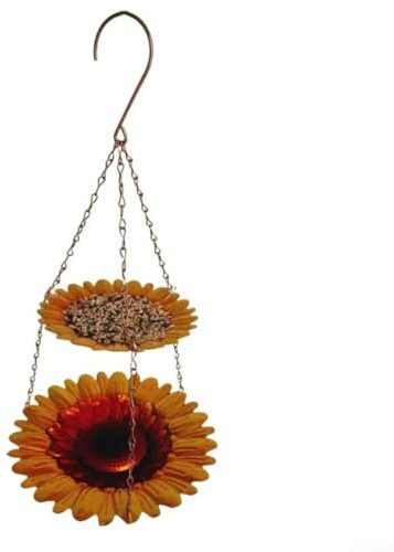 Vogelfutterstation mit Sonnenblumen-Design zum Aufhängen, Eisen, mit Wasserquelle für Vögel (#2)