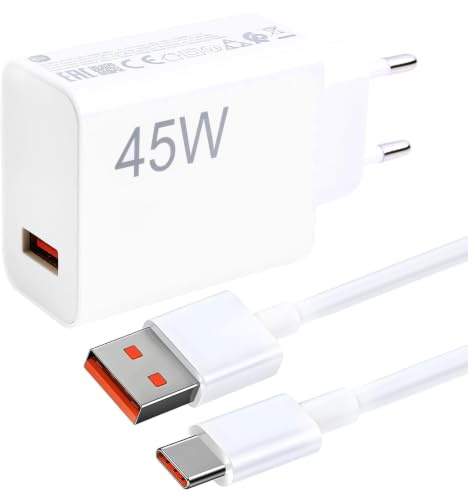 45W Chargeur Turbo USB-C 1m Compatible avec Xiaomi POCO | Compatible avec Note 15, 14, 13, 12, POCO Pad M6, Mi 10T Pro - Rapide, fiable, idéal pour smartphone & tablette