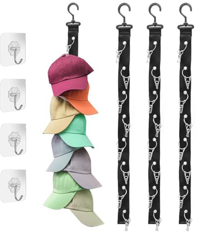 Jilskl 4 Piezas Ganchos Para Gorras, Colgadores de Gorra de Béisbol, Girar Gorras de Puerta, Colgador Gorras Vertical, con 4 Ganchos Autoadhesivos, Para Gorras de Béisbol, Boinas, Sombreros de Sol