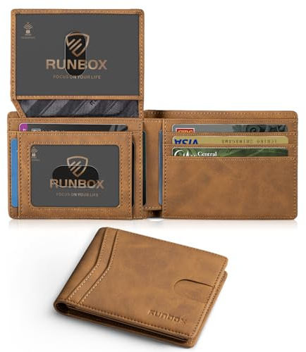 RUNBOX Wallet for Men -Slim RFID Leather Mens Bifold Wallets 2 ID Window With Gift Box Men's Accessories