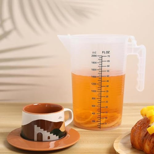 Generisch Messbecher 2 Liter, Kunststoffbecher mit geprägter, Measuring Cups, ml-Einteilung, für Waschmittel, für die Autopflege und in der Küche zum Backen & Kochen - Lebensmittelecht
