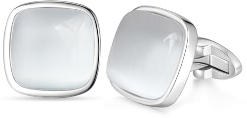 HONEY BEAR Herren Weiß Opal Manschettenknöpfe Quadratisch Hochzeit Cufflinks Manschettenknopf