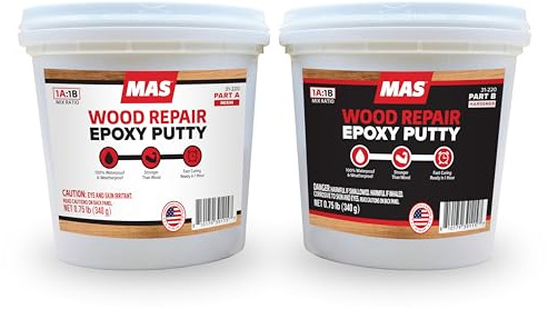 MAS Wood Repair Epoxy Putty 32 Oz, Professional-Grade Two-Part Epoxy Filler for Wood Repair, Waterproof & Rot-Resistant, Drillable, Sandable and Paintable - Ideal for Furniture, Windows & Marine Use