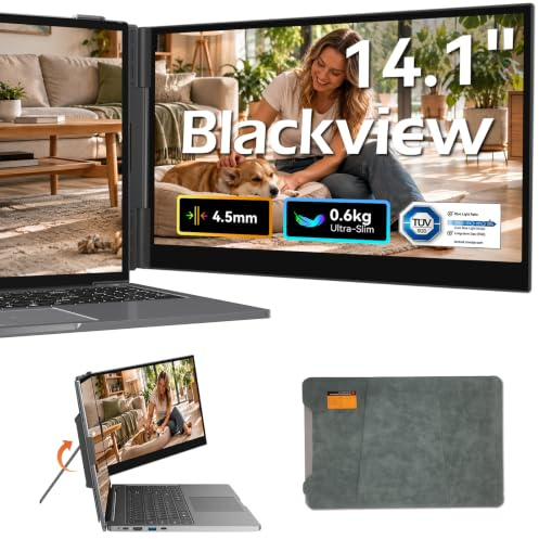 Blackview SCM6 Laptop Bildschirm Erweiterung (600g 4.5mm), Ultradünn 14 FHD IPS Augenpflege Portable Monitor, Ultra-Dünner Gaming Monitor für 13“-17“ Laptops, Geeignet für Laptop/PC/Mac/PS3/4/5/Xbox