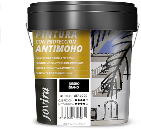 JOVIRA PINTURAS Pintura Antimoho, Evita el moho, resistente a la aparición de moho en paredes, aspecto mate. (4 Litros, Negro Ébano) -T