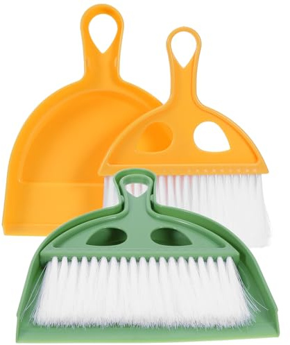 TOYZFRIENDY Juego de Escoba y Recogedor de Mano para Escritorio Mini Tamaño Compacto Plástico Resistente 2 Piezas Verde y Amarillo Herramienta Portátil para Limpieza de Mesa en Hogar y