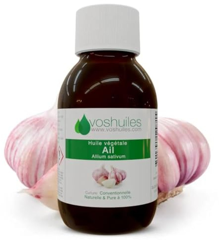 VOSHUILES - Huile Végétale d'Ail - Soin Capillaire et Cutané Fortifiant - Riche en Allicine et Antioxydants - Nutrition Intense - Flacon Verre Ambré - 250ml