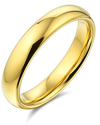 Bling Jewelry Fede nuziale in titanio semplice e sottile a cupola per coppie, anello placcato in oro 14K per uomo e donna, vestibilità comoda 4MM