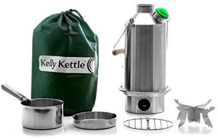 'Base Camp' Kelly Kettle® - BASIC KIT (1.6 liter SST Camping Kettle + Cook Set + Pot/Base Support) All items are Stainless Steel | Green Whistle | Camping Kettle and Wood Fueled Camp Stove in one | Ultra fast | Lightweight | NO Batteries | NO Gas | NO Fuel costs | For Camping, Fishing, Scouts, Garden Allotments, Power Shortages, etc | Weight 1.62kg / 3.56lb