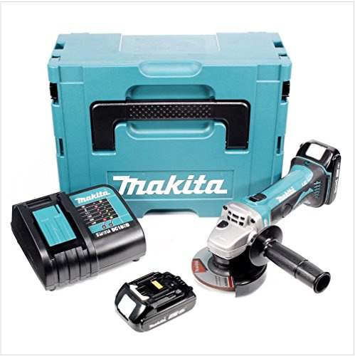 Makita DGA 452 SAJ Amoladora angular inalámbrica 18V 115mm + 2 baterías 2.0Ah + cargador + Makpac