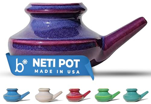 Baraka Handcrafted Ceramic Neti Pot - Nasal Rinse Tool for Home, Clears Nasal Passages, Hydrates Sinuses, Dishwasher Safe, Durable Food Grade Ceramic Glazes, Lightweight, Easy to Use - 10oz (Purple)
