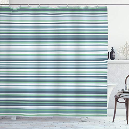 ABAKUHAUS A Rayas Cortina de Baño, Resumen de Banda Estrecha, Material Resistente al Agua Durable Estampa Digital, 175 x 200 cm, Azul Azulado