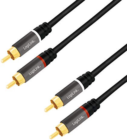 LogiLink - Cavo Audio Stereo RCA Con Spine a Contatti Dorati per Suono di Alta Qualità, 0,5m Nero