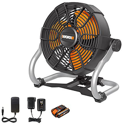 WORX 20V Cordless Jobsite Fan WX095, PowerShare, Longer Work Time, 2 Speed Control, 1 Battery Included