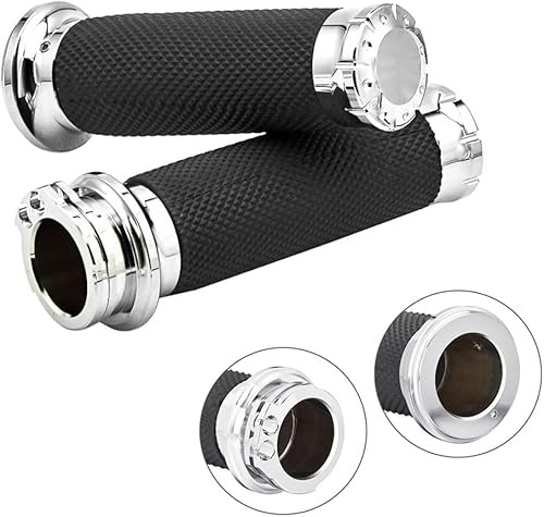 Benlari 1 Inch Motorcycle Hand Grips Handlebar Grips Cable Throttle Fit for Harley Davidson Sportster Touring Street Glide Road Glide Dyna Softail 883 1200, Chrome