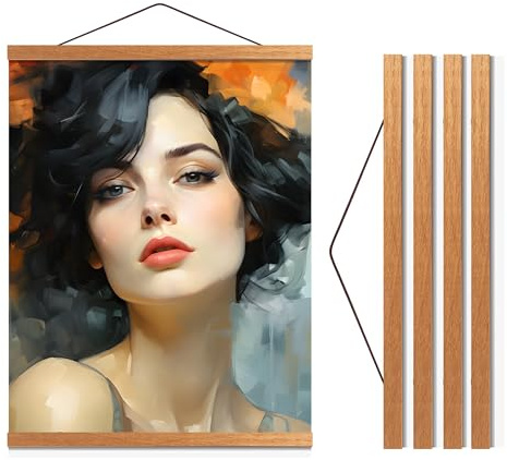 Travelization Magnetic Poster Hanger 24” Poster Frame with Strong Magnets, Complete Hanging Kit for Art, Maps, Pictures, and More, Fits 24x17, 24x20, and 24x36, Teak Wood