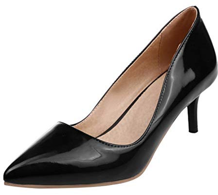 MISSUIT Damen Kitten Heels Pumps Kleiner Absatz Lack Spitz(Schwarz,43)