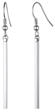FindChic Edelstahl Stab Ohrringe Damen Lang Hängend, Minimalistische Statement Ohrringe in Gold Silber Schwarz, Ideal für Abend Party Alltag