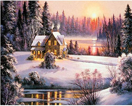 lyscz 5D Diamant Painting Full Groß,DIY Diamantmalerei Winterlandschaft 3D Strass Kreuzstich Kits Diamant Stickerei Haus Bild Handarbeiten Set Wohnkultur