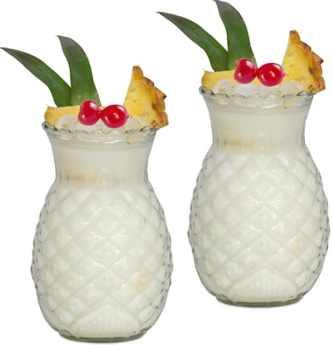 Prefdo Lot de 2 verres Tiki en forme d'ananas 567 g | Verres à cocktail tropicaux, passent au lave-vaisselle et sans plomb, adaptés pour les smoothies quotidiens et le café glacé