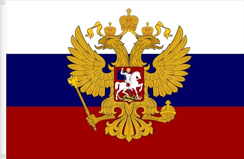 FLAGGE DER RUSSLAND MIT WAPPEN. SEIDENSATIN QÜALITAT. GRÖßE VON 150X90 CM