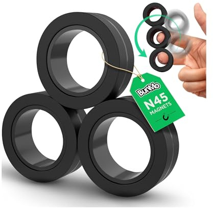 BUNMO Magnetic Fidget Rings – Fidget Toys Adults, Cool Fidgets for Teens, Quiet Fidget Toys, Maximum Strength 8 N50 Magnets, Endless Tricks, Teen Gifts, Fidgets for Kids 8-12, Adult Fidget Toys, Black