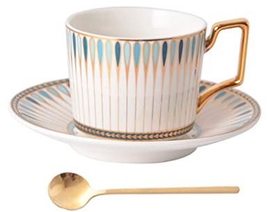 Osso Porcellana Ceramica Tazza Di Tè,Tazza di caffè europeo,Piattino per tazza da caffè in ceramica da per il tè pomeridiano,Fiore tazza di tè,Regalo dolce for mamma,donne,famiglia ( Color : Blue )