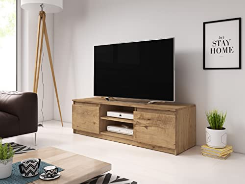 Meuble TV 120 cm Dingo, meuble TV, meuble TV avec pieds, table TV, sans éclairage LED, différentes couleurs (marron)