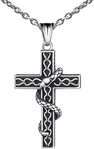 Feilok Herren Halskette aus Edelstahl Herren Kette mit Kreuz Anhänger Schlange für Männer Jungen