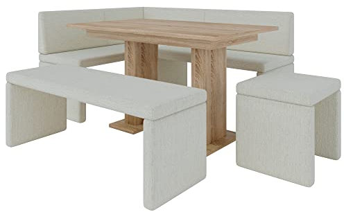 FURNISTAR Akiko Banc d'angle avec table et bancs – Groupe de bancs d'angle pour votre salle à manger, cuisine moderne, coin salon, coin repas. Parfait pour la cuisine, le bureau et la réception