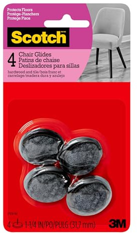 Scotch Glides, Nail-in Felt Gray 1.25-in 4/pk, Chair Leg Floor Protectors, Furniture Pads for Hardwoods Floors