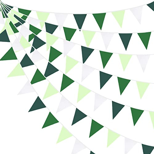 32Ft Gradient Green Banner Party Dekorationen Green Triangle Flag Fabric Banner Wimpel Girlande Luftschlangen für Dinosaurier Geburtstag Hochzeit Baby Shower Arbor Day Sommer Golf Outdoor Party Decor
