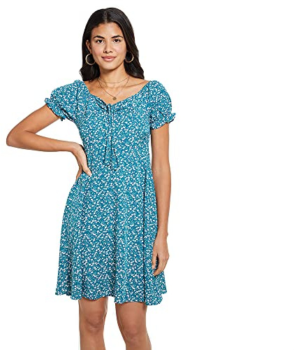 KBRPEY Damen Sommerkleid Kurzarm Blumenkleid Floral Kurze Tunika Kleid High Waist Volantkleider Rüschensaum Freizeitkleider Wickelkleid Boho Strandkleider Minikleid